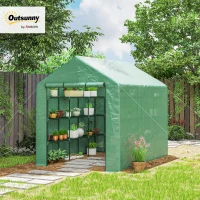 Outsunny Walk-in Greenhouse, 4 Tier 24 Shelves Portable Grow House with Roll-up Door, Dimensions 244 x 180 x 210cm, Green(m-9)