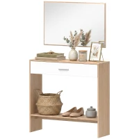 HOMCOM Console meuble + miroir, table console étroite avec tiroir et étagère, style moderne, 91,5 x 27,9 x 85,5 cm, chêne(m-1)