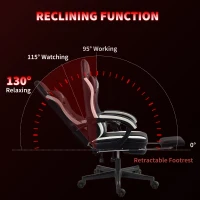 HOMCOM Fotel gamingowy z podnóżkiem, komputerowy z podparciem głowy i poduszką, obicie ze skóry ekologicznej, obrotowy, regulowany, metal, tworzywo sztuczne, czarno-biały(m-5)