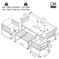 Stylish Garden Furniture Set with Galvanised Metal Frame, Comfortable Garden Sofa Set for 5 People, 167L x 61W x 63H, Gray(m-3)