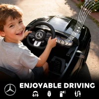 AIYAPLAY Elektryczny Samochód dla Dzieci, Design Mercedes, 12V Silniki, Pilot, LED Światła, Muzyka, dla Dzieci 3-6 Lat, Czarny(m-7)