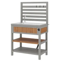 Weatherproof Garden Cabinet with Large Work Surface, Outdoor Kitchen Sideboard with Adjustable Shelves, 80L x 51W x 148.5H cm, Natural(m-2)