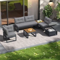 Gartenmöbelset mit verstellbaren Rückenlehnen und Liegefunktion, verstecktem Stauraum, für Terrasse, Balkon und Garten, Dunkelgrau(m-5)