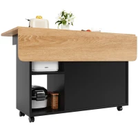 Mobile Kitchen Island with Folding Dining Tops and Storage, Multifunctional Dining Trolley for Modern Homes, 120L x 30-70W x 79.5H cm, Black(m-12)