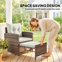 Outsunny Rattanowy zestaw mebli ogrodowych 5-częściowy zestaw balkonowy z 2 krzesłami, poduszkami, podnóżkami, stołem i schowkiem, kremowy(m-4)