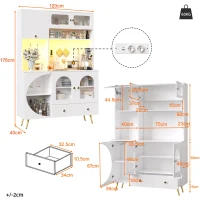 Tall Kitchen Cabinet with Built‑In Power Outlets & 2 USB Ports, Modern Sideboard with App-Controlled LED, 120L x 40W x 176H cm, White(m-3)