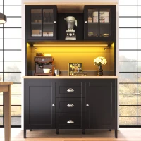 Tall Sideboard with 4 Doors, 3 Drawers and Open Shelf, Versatile Storage Cabinet for Kitchen & Living Area, 120L x 40W x 179H cm, Black(m-7)