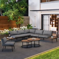 Modular Garden Sofa Set with Washable Zip-Off Cushion Covers, Versatile Garden Lounge Set for Patio, 160L × 64W × 75H cm, Gray(m-9)