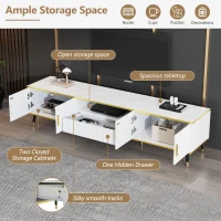 Modern TV Entertainment Center with 4 Doors & Drawer, Spacious TV Stand for Living Room or Bedroom, 200L x 40W x 46H cm, White(m-4)