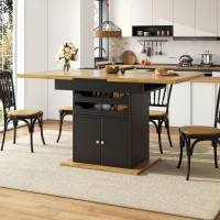 Telescopic Dining Table with 2 Pull-Out Drawers & Integrated Cabinet, Extendable Kichen Table for 4-6 people, 110-140L x 80W x 76H cm, Black(m-7)