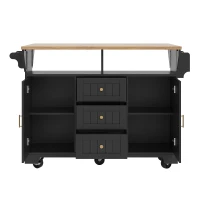 Extendable Kitchen Island with 3 Drawers and Adjustable Shelves, Trolley Cabinet with Double-Sided Drop-Leaf, 120L x 40-80W x 95H cm, Black(m-9)