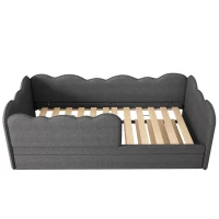 Upholstered Daybed with Pull-Out Trundle & Removable Front Rail, Space-Saving Sofa Bed for Compact Flats, 197L x 99W x 70H cm, Grey(m-2)