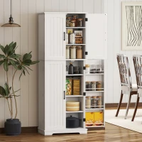 HOMCOM Buffet haut cuisine, armoire de cuisine, 4 portes, 10 niches, 8 porte-épices et étagères réglables, 60x35x162cm, blanc(m-10)