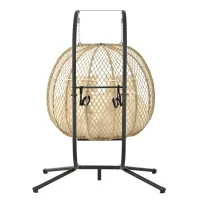 Eiförmiger Hängesessel mit Ständer, Schaukelstuhl mit verstellbarer Fußstütze, Gartenhängstuhl mit Sitzauflage & Kissen, 140 x 94 x 197 cm, Beige(m-12)