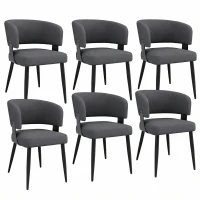 Set of 6 Modern Dining Chairs with High‑Resilience Foam Seat, Upholstered Chairs with Ergonomic Curved Back, 54L x 50W x 81.5H cm, Gray(m-2)