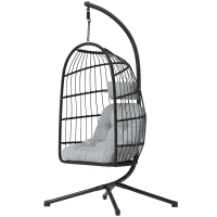 Outsunny Fauteuil Œuf Suspendu Pliable avec Support Coussin 15cm et Appui-tête Gain de Place Résine Tressée 101x105x196cm Gris