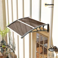 Outsunny Curved Window Door Canopy Aluminium Rigid Plastic Polycarbonate Fixed Outdoor Awning Modern Design UV Water Rain Resist 100 x 75cm Brown(m-13)