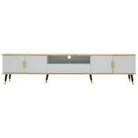 Modern TV Entertainment Center with 4 Doors & Drawer, Spacious TV Stand for Living Room or Bedroom, 200L x 40W x 46H cm, White(m-2)