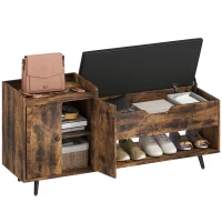 HOMCOM Banco Sapateira com Assento Acolchoado Compartimento Oculto para 3 Pares de Sapatos 127x35x59 cm Castanho Rústico(m-10)