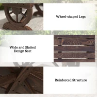 Outsunny Garden Rustic Wooden Bench Wheel-Shaped Legs Slatted Seat Stable Reinforced Structure Outdoor Patio Garden 2-Person Bench Seat - Brown(m-4)