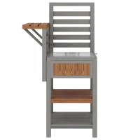 Wooden Garden Cabinet with Stainless Steel Worktop & 2-Tier Shelving, Versatile Sideboard for Patio or Balcony, 74L x 54W x 149H cm, Natural(m-2)