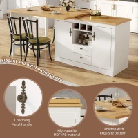 Extendable Bar Table with Smart Pull-Out System, Multifunctional Sideboard with Adjustable Compartments, 120-180L x 40W x 76H cm, White(m-4)