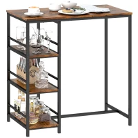 HOMCOM Table de bar mange-debout avec 3 étagères de rangement et cadre en acier, 90 x 50 x 90,5 cm, brun rustique, noir(m-11)