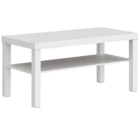 HOMCOM Masă de cafea pentru living, măsuță dreptunghiulară în 2 nivele cu raft de depozitare, 90x45x44,5cm, alb(m-1)