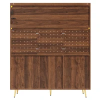 Country Style Sideboard with App-Controlled LED Light Strip, Sturdy Cabinet for Living & Dining Area, 145L x 39W x 171H cm, Brown(m-11)