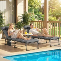 Outsunny Lot de 2 Bains de Soleil Transat de Jardin Matelas XXL 9cm Inclinable 180° Plat Pliable à 5 Positions 200x57x38cm Gris(m-9)