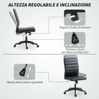 HOMCOM Sedia da Ufficio Ergonomica e Regolabile con Schienale Ricurvo, in Pelle PU e Acciaio, 58x53x97-107 cm, Nero(m-7)