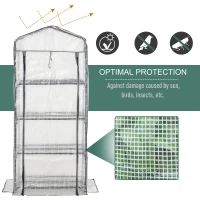 Outsunny 4 Tiers Mini Portable Greenhouse - Compact Plant Grow Shed with Metal Frame and PE Cover, 160H x 70L x 50W cm, White(m-15)