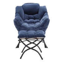Lounge-Sessel mit Hocker, Armlehnen und einer Seitentasche, Flanellbezug, 69,9 x 64,0 x 95,0 cm, Marineblau