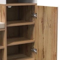 Garderoben-Set mit Spiegel, Sitzbank, 2 Schuhfächern, Haken und Garderobenstange, 105 x 40 x 190,5 cm, Weiß+Naturfarbe(m-8)