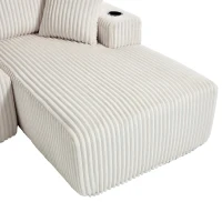 Modular L-Shaped Sectional Sofa with High-Resilience Foam, Plush Corduroy Chaise Lounge for 3 People, 257L x 160W x 80H cm, Beige(m-13)