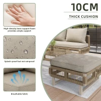 Rope-Woven Garden Sofa Set with 10 cm Thick Cushions, Versatile Garden Lounge Set with Splash-Proof Fabric, 225L × 167W × 62H cm, Beige(m-7)