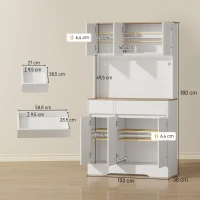 HOMCOM Buffet cuisine meuble cuisine rangement haut avec lumière LED RGB, plan de travail, 6 portes, 2 tiroirs, blanc(m-3)