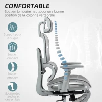 HOMCOM Fauteuil de bureau, chaise de bureau ergonomique en maille avec accoudoirs 3D, dossier inclinable, 66x64x122 cm, gris(m-4)