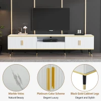 Modern TV Entertainment Center with 4 Doors & Drawer, Spacious TV Stand for Living Room or Bedroom, 200L x 40W x 46H cm, White(m-6)