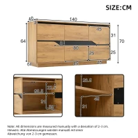Modern Storage Cabinet with Soft-Close Hinges & Adjustable Shelves, Multifunctional Sideboard for Living Areas, 140L x 40W x 70H cm, Wood(m-3)