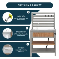 Weatherproof Garden Cabinet with Large Work Surface, Outdoor Kitchen Sideboard with Adjustable Shelves, 80L x 51W x 148.5H cm, Natural(m-5)