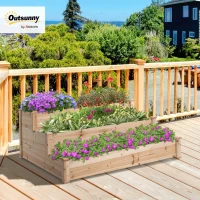 Outsunny 470L Raised Garden Bed, 3-Tier Planter Kit, Elevated Wooden Planters for Garden, Yard & Patio, 124 x 124 x 56 cm(m-10)