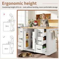 Mobile Kitchen Island with 2 Doors, 6 Drawers and Wood-Effect Worktop, Rolling Cart for Compact Dining Areas, 120L x 45W x 91H cm, White(m-6)