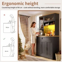 Tall Display Cabinet with USB-Powered App-Controlled LED Lighting, Modern Sideboard for Kitchen, Living Areas, 104L x 40W x 180H cm, Black(m-4)