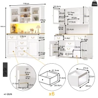 Tall Kitchen Cabinet with Integrated USB Ports & Ergonomic Worktop, Stylish Sideboard with Adjustable Shelves, 118L x 39.5W x 180H cm, White(m-3)
