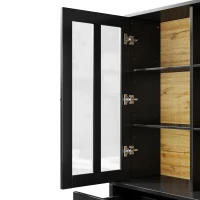 Freestanding Display Cabinet with Adjustable Shelves & Soft-Close Hinges, Tall Sideboard for Living Area, 140L x 38.5W x 175H cm, Black(m-12)