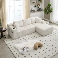 Modular L-Shaped Sectional Sofa with High-Resilience Foam, Plush Corduroy Chaise Lounge for 3 People, 257L x 160W x 80H cm, Beige(m-1)