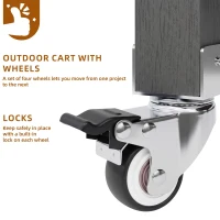 Mobile Wood Tool Cabinet with Stainless Steel Worktop, Weatherproof Barbecue Station for Outdoor Use, 80L x 51W x 91.5H cm, Natural(m-6)