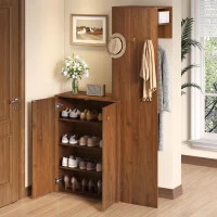 Kompaktgarderobe mit Schuhschrank, Kleiderstange, Haken und verstellbaren Böden, 115 x 38,5 x 191,5 cm, Naturfarbe(m-2)