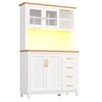 Stylish Sideboard with App-Controlled Built-In LED Light Strip, Practical Cabinet for Kitchen & Living Area, 105.5L x 40W x 180H cm, White(m-10)